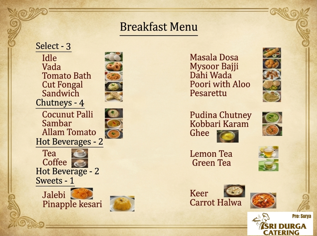 Breakfast Menu Card