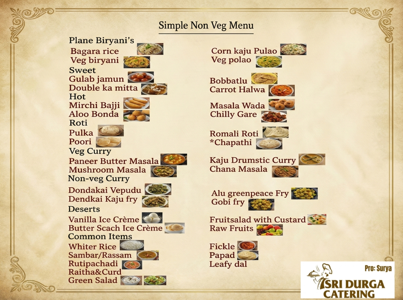 Simple Non Veg Menu Card