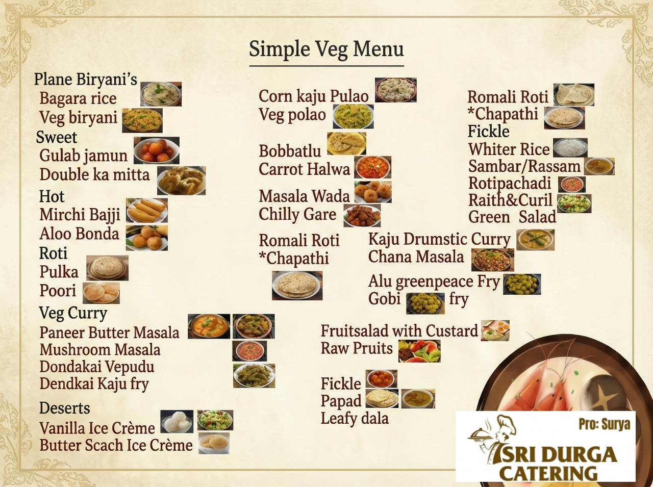 Simple Veg Menu Card
